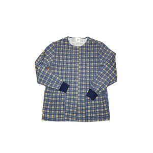 Knot Us Women's Scrub Top Size Medium Blue Yellow Sunflower Print Snap Front